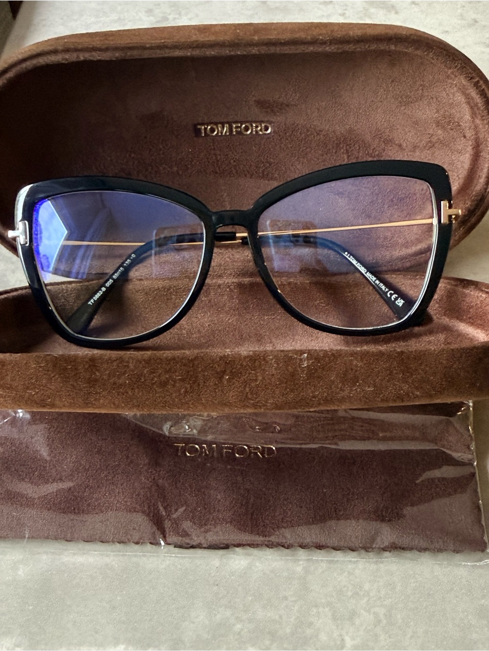 Tom Ford Black Cat-Eye Glasses with Blue Light Blocking Lenses ****New